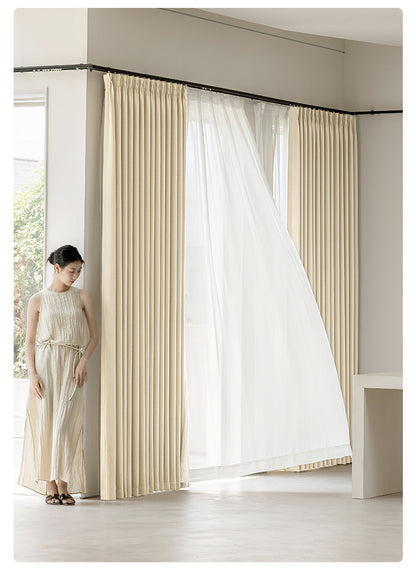 Keqiao Full Blackout Double-Sided Chenille Curtains Finished Product for Bedroom, High-End Modern Minimalist Cream Style Shaoxing Curtains