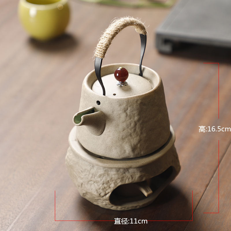 Yuerui New Rustic Pottery Constant Temperature Alcohol Tea Brewing Pot Set with Handle, Balcony Tea Brewing Stove Complete Set Wholesale Pottery