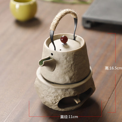 Yuerui New Rustic Pottery Constant Temperature Alcohol Tea Brewing Pot Set with Handle, Balcony Tea Brewing Stove Complete Set Wholesale Pottery