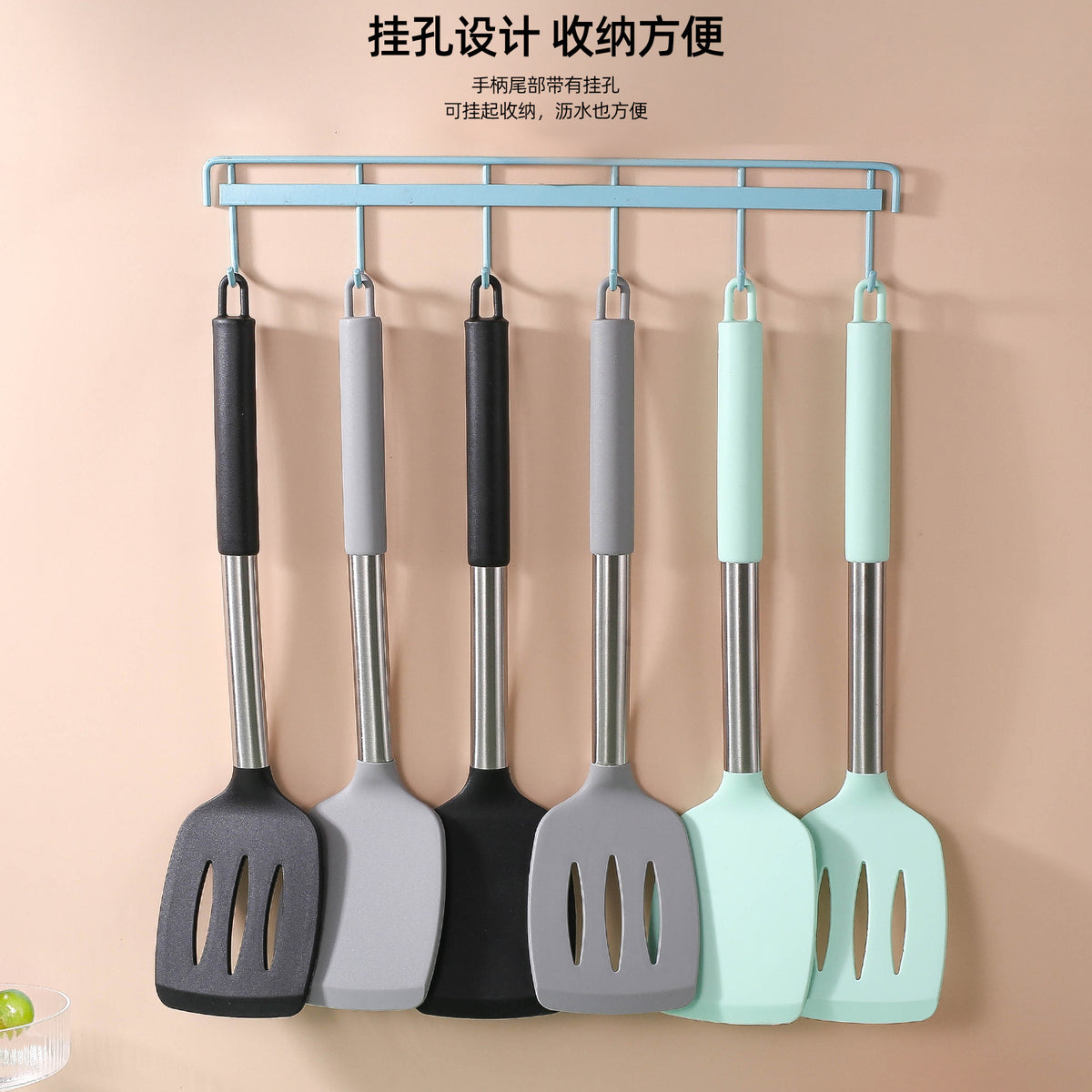 Silicone Frying Shovel Non-Stick Pan Frying Fish Shovel Leakage Shovel Household Kitchen Cooking Tools All-in-One Silicone Slant Leakage Shovel