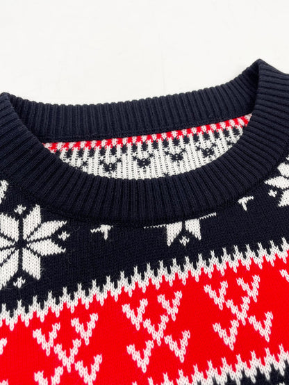 2025 Autumn and Winter European and American Christmas Pullover Jacquard Sweater Christmas Elk Snowflake Element Round Neck Knitted Couple Outfit