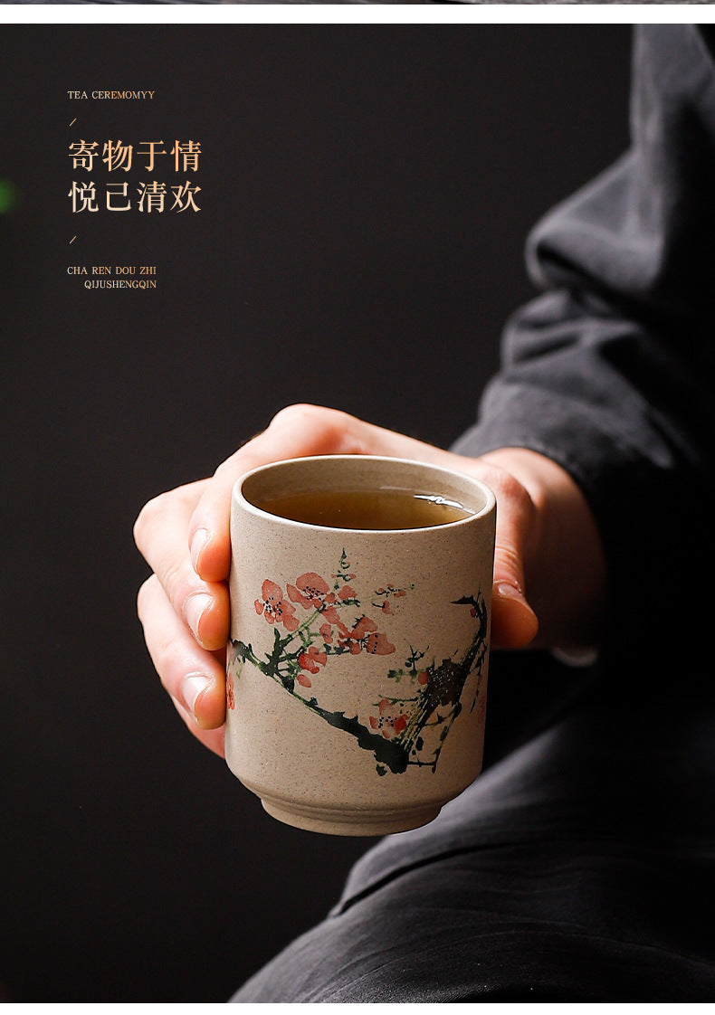 Yue Rui Healthy Large Stoneware Tea Cup Water Cup Ceramic Cup 180ml Pottery Cup Straight Bucket Cup Japanese Retro Cup