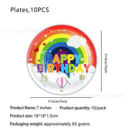 Cross-border Rainbow Party Paper Plate Paper Towel Tablecloth Neon Party Tableware suit Rainbow Birthday Party Decorations