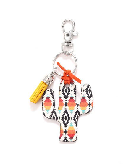 New Wooden Cactus Keychain Leopard Flower Rainbow Sunflower Striped Printed Bag Car Pendant