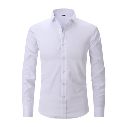 Solid Color Amazon Stretchy Plus-Size Men's Long-Sleeve Shirt, Men's Fashion Shirt, Slim Fit Outerwear