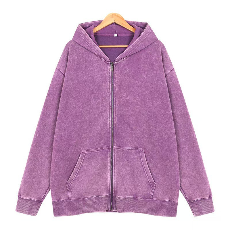 2025 New Autumn and Winter 400g Washed Retro Zipper Hooded Sweatshirt for Men and Women, Loose Casual Retro Top