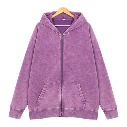 2025 New Autumn and Winter 400g Washed Retro Zipper Hooded Sweatshirt for Men and Women, Loose Casual Retro Top