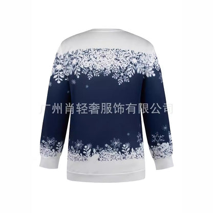 Cross-border women's Christmas printed long-sleeved round-neck sweater, make Christmas explosives in advance.