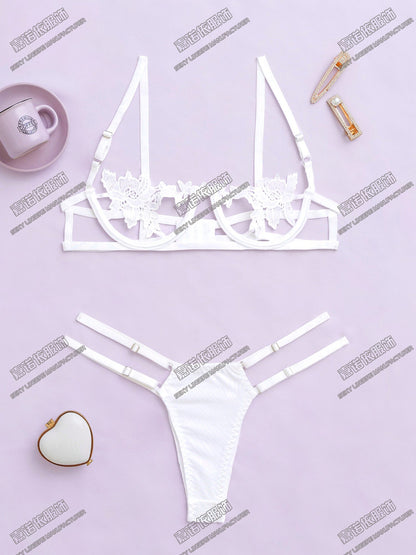 Sexy Underwear Lace Embroidery Hollow Pattern European and American Sexy Two-piece Set Cross-border Sale Supply Exclusive