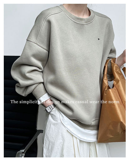 Luxi Simple Profile Loose BF Solid Color Lazy Pullover Sweatshirt Women's ins Letter Embroidered Long-sleeved Top 2267