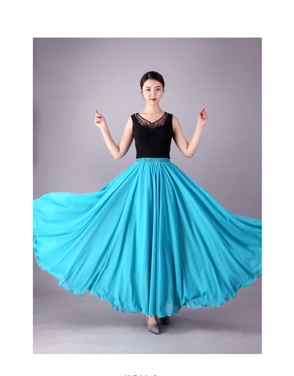 720 Degree Double Layer Large Swing Skirt Chiffon Classical Dance Ethnic Dance Skirt Dance Long Skirt Square Dance Practice Xinjiang Dance