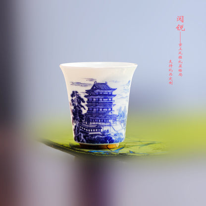 Blue and White Porcelain Master Cup, Light Luxury Fragrance Cup, Souvenir from the Four Great Towers and Scenic Tourist Attractions, Gift Tea Cup