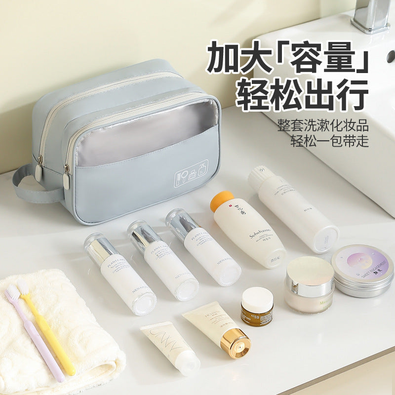 New Light Travel Leather Film Semi-permeable Toiletry Bag Waterproof Cosmetic Bag Increased Capacity Travel Daily Goods Easy Storage