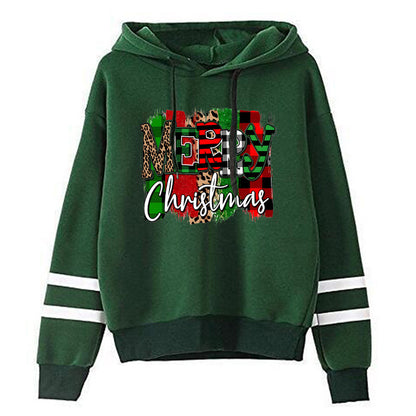 Cross-border European and American Foreign Trade Christmas Merry Christmas Printed Parallel Bars Hooded Sweat European Code plus size