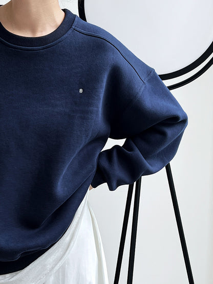 Luxi Simple Profile Loose BF Solid Color Lazy Pullover Sweatshirt Women's ins Letter Embroidered Long-sleeved Top 2267