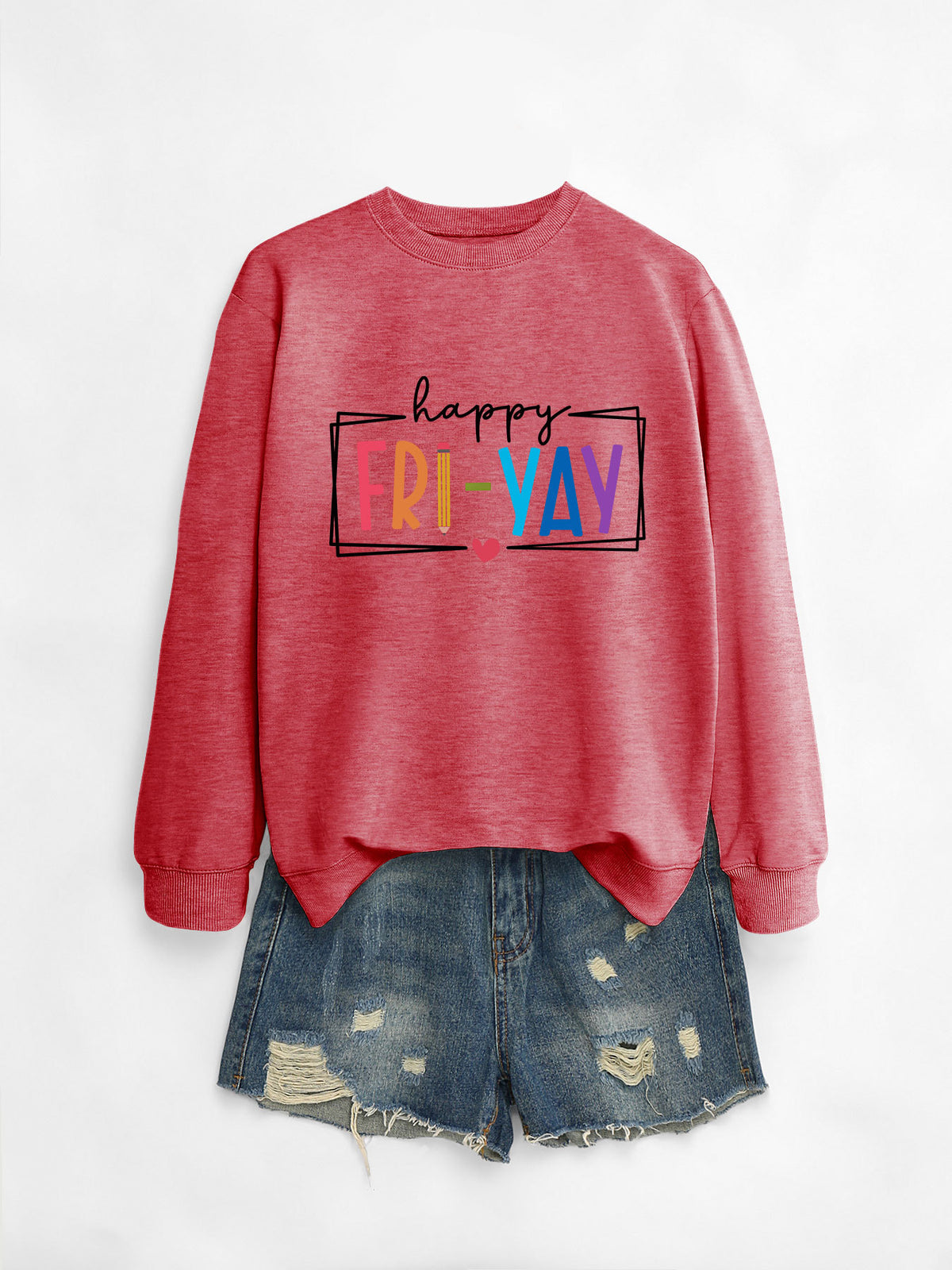 Amazon Ebay Round Neck Sweatshirt Happy Fri Yay Fun Letters Casual Fashion Long-Sleeved Tops in Stock