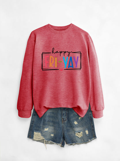 Amazon Ebay Round Neck Sweatshirt Happy Fri Yay Fun Letters Casual Fashion Long-Sleeved Tops in Stock