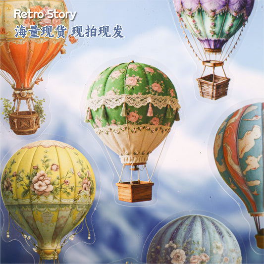 Cross-Border Retro Story Clear Sky Series Hot Air Balloon Background Decoration 20 Pet Retro Handbook Base Stickers