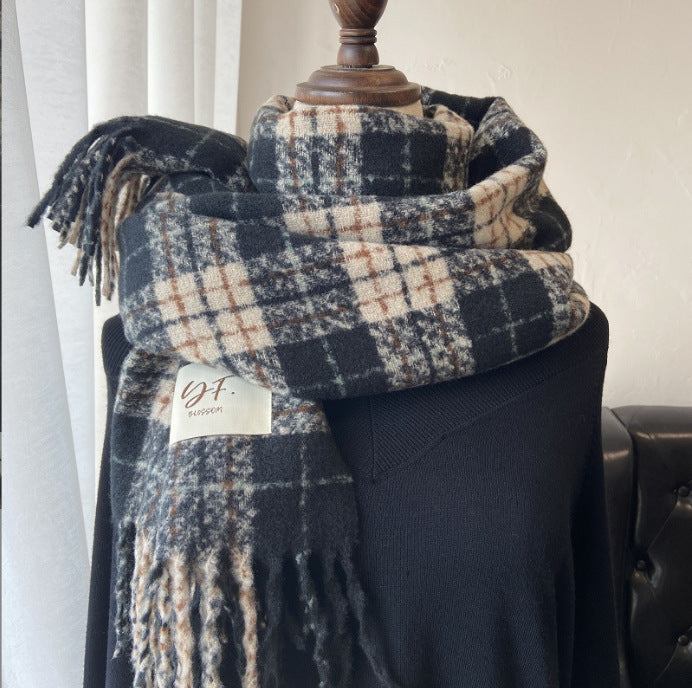 Tonglu Scarf Wholesale Purple Plaid Women's Versatile Faux Cashmere Retro Thickened Scarf Christmas Scarf Christmas Style