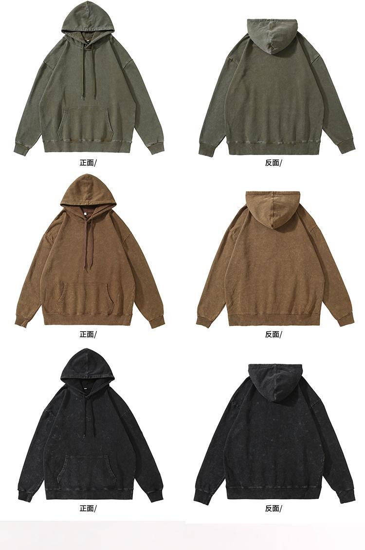 Trendy Brand Heavyweight Pure Cotton Terry 400g Washed Distressed Crew Neck Sweatshirt Hoodie Retro Sweatshirt with Printed Logo