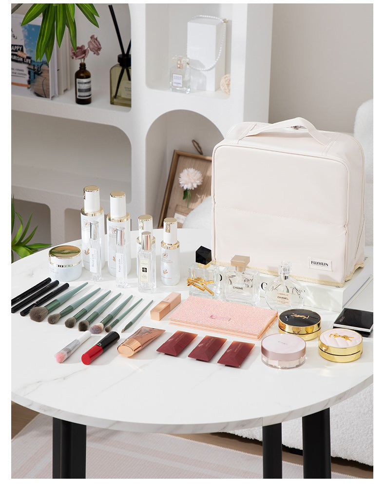 Vertical Cosmetic Bag, Large Capacity, Women's Pencil Case, Travel Pu Waterproof, Can Be Hung on Luggage, Makeup Brush Storage Bag