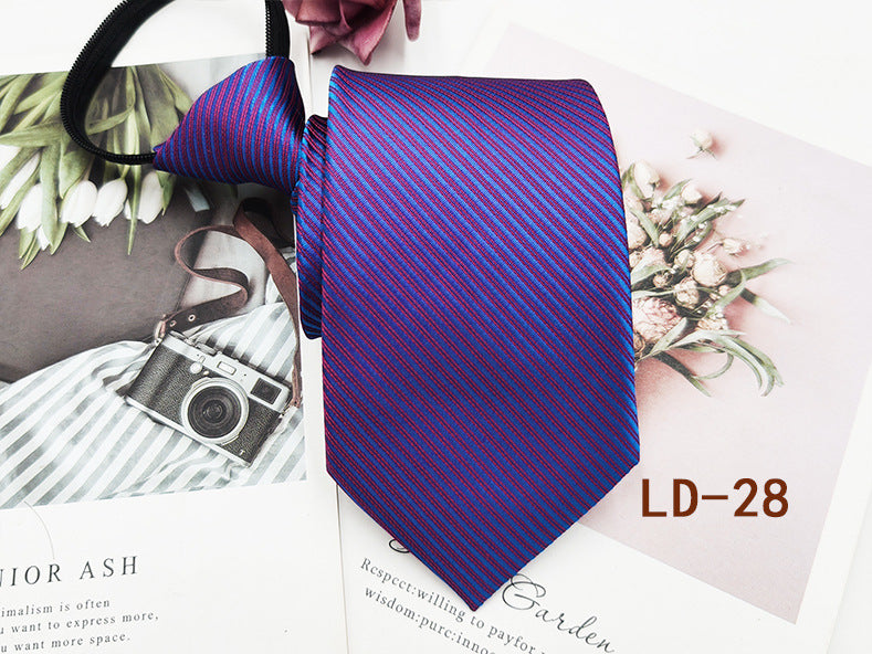Factory In-Stock Zipper Tie Men's Formal Business 8cm Lazy Tie Red Black Striped Workplace Striped Tie