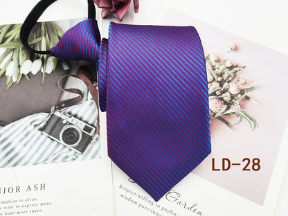 Factory In-Stock Zipper Tie Men's Formal Business 8cm Lazy Tie Red Black Striped Workplace Striped Tie