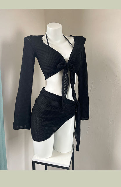 Bikini Swimsuit for Women 2025 New Four-Piece Set High-End Sexy Split Long-Sleeved Swimsuit for Women Pure Color Hot Spring