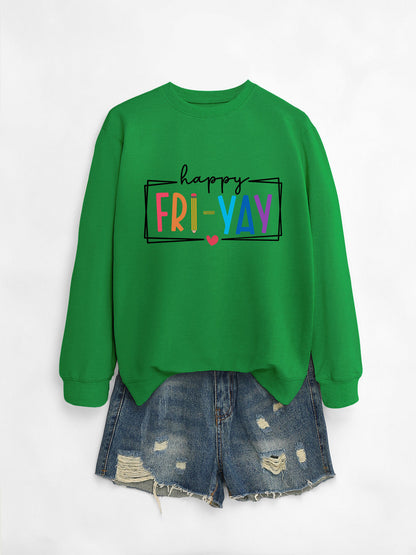Amazon Ebay Round Neck Sweatshirt Happy Fri Yay Fun Letters Casual Fashion Long-Sleeved Tops in Stock