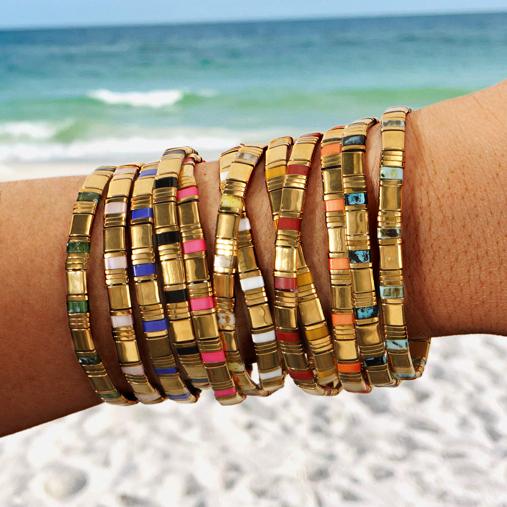 European and American Ins-style Multicolor Tila Bracelet suit Gold Black Gallstone Stitching Hand-woven Elastic Waterproof Bracelet