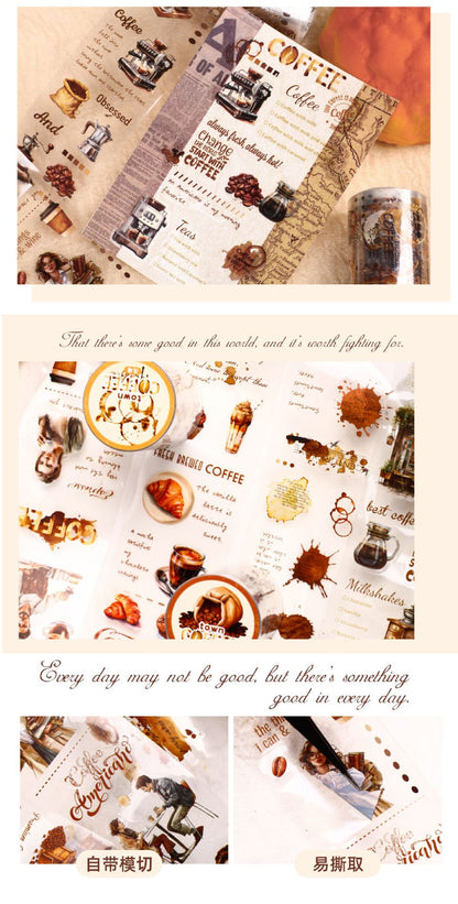 Carefully Selected Coffee Town Retro Series Die-Cut Scenery Washi Tape Creative DIY Background Stickers Journal Pet Tape
