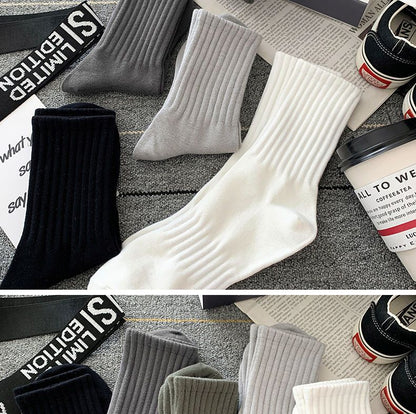 Socks Men's Autumn Spring and Autumn New Solid Color Casual All-match Sports Style Basketball Fashionable Socks Comfortable Men's Mid-tube Socks