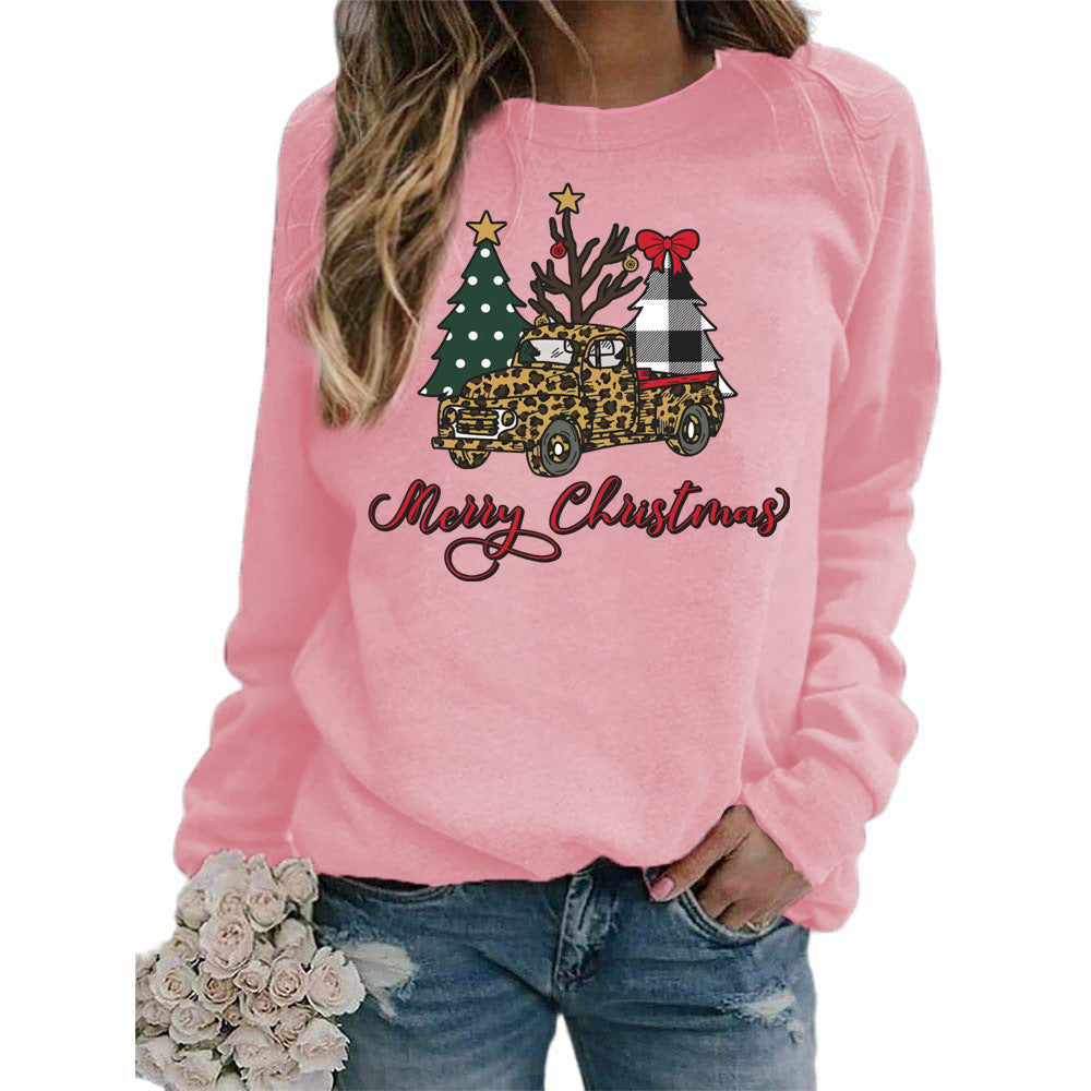Europe and the United States foreign trade cross-border supply Christmas tree merry Christmas printed round neck sweater women's top
