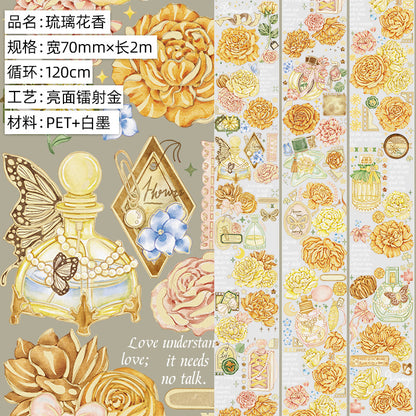 Glazed Light Gorgeous Retro Huahua Guka Decoration DIY Hand Account Material Dark Flow Linen Laser Hand Account Pet Tape