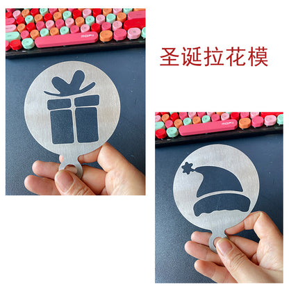 Factory Direct sales Christmas creative stainless steel coffee Garland piece mold portable coffee milk bubble spray flower printing template
