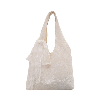 Korean Style Small Fresh Lace Flower Canvas Bag 2025 New Large Capacity Commuter Lazy Style Single Shoulder Large Tote Bag