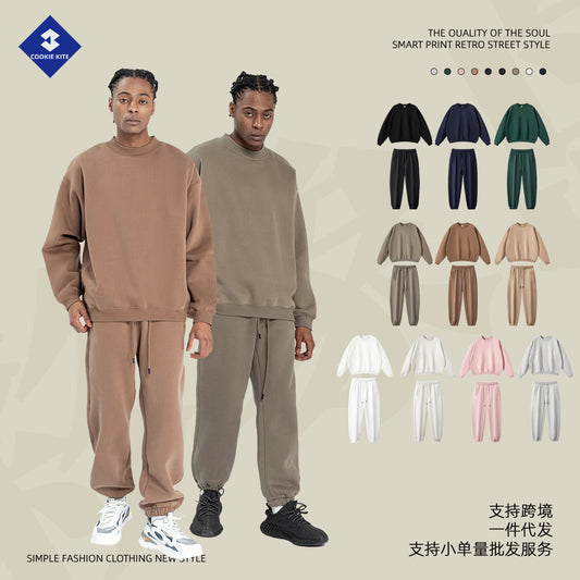 Cai Xiang Island Men's Clothing | Autumn and Winter 350g Dopamine Fleece Oversized Loose Trendy Brand Men's Sweatshirt and Pants Set