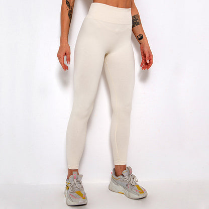 Foreign Trade New Leggings Outer Wear Spring and Summer Women's Solid Color Elastic Tight Sports Pants Yoga Fitness Threaded Pants