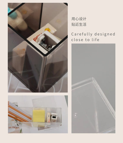 Multi-Grid Pen Holder Storage Box Makeup Brush Storage Tube Nordic Style Student Desktop Transparent Simple Style Solid Color Pen Holder