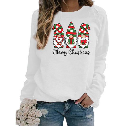 Cross-border foreign trade sources of European and American Christmas merry Christmas printed crew neck sweater long sleeve European size ladies