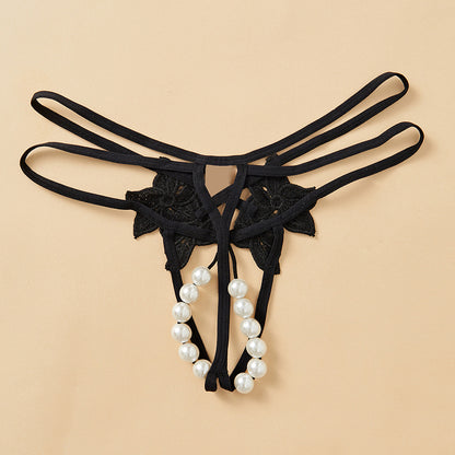 Cross-border exclusive for European and American plus size sexy T-shaped underwear double-row bead massage sexy transparent sexy underwear