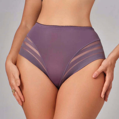 European and American Russian Plus-Size S-6Xl Sexy Mesh Patchwork Panties for Women, Breathable Summer Thin Style, See-Through, High-Waisted