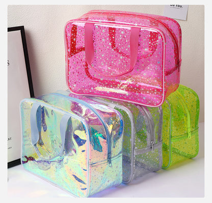 New Pvc Toiletry Makeup Brush Travel Zipper Tote Bag Cosmetic Small Star Makeup Bag Convenient and Large Capacity