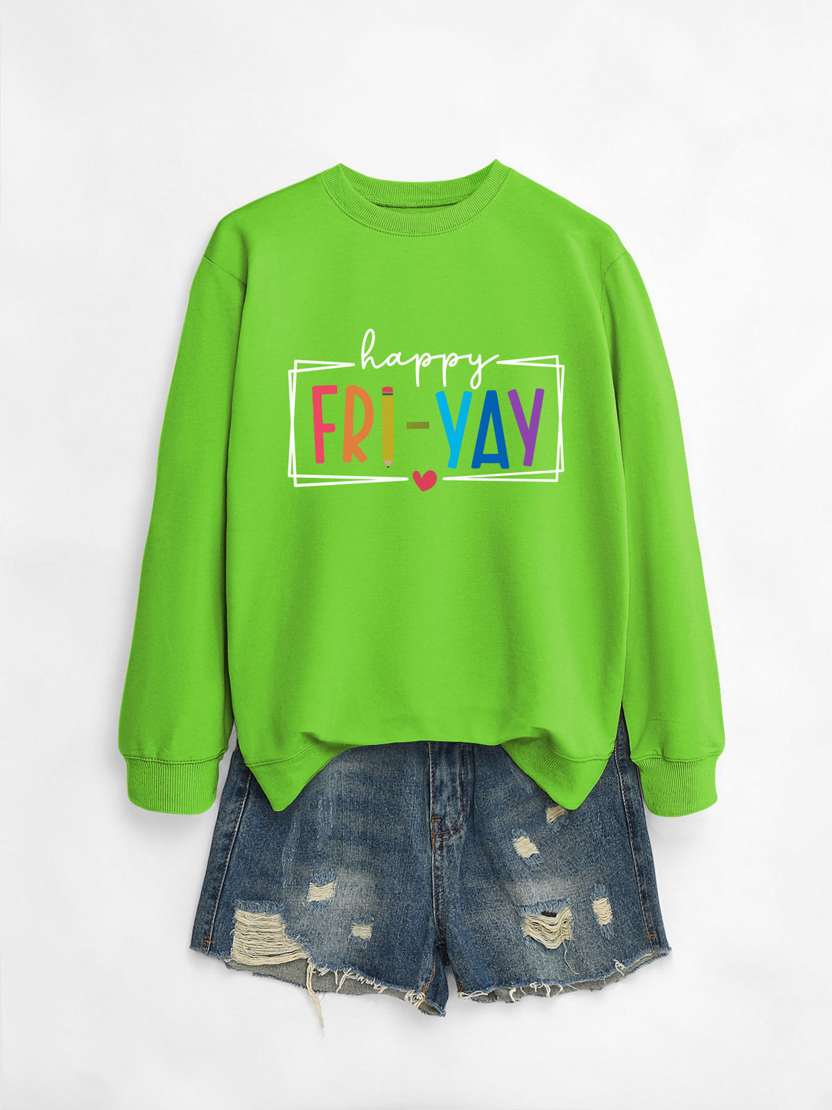 Amazon Ebay Round Neck Sweatshirt Happy Fri Yay Fun Letters Casual Fashion Long-Sleeved Tops in Stock