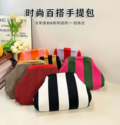 Cross-Border Dropshipping Knitted Bag Striped Clutch Bag for Women Fly-Knit Cloud Versatile Stylish Portable Makeup Bag Large Capacity