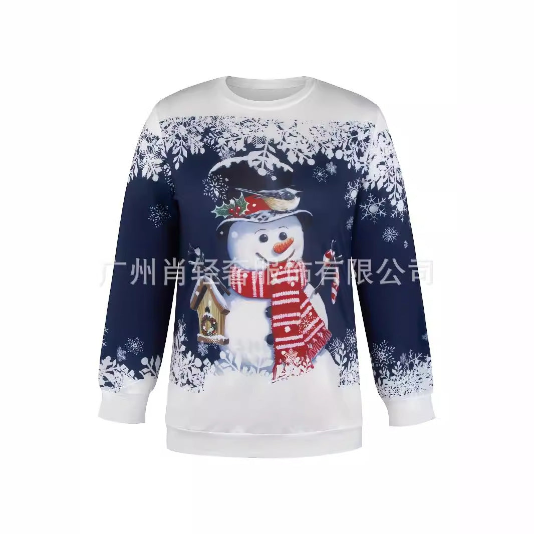 Cross-border women's Christmas printed long-sleeved round-neck sweater, make Christmas explosives in advance.