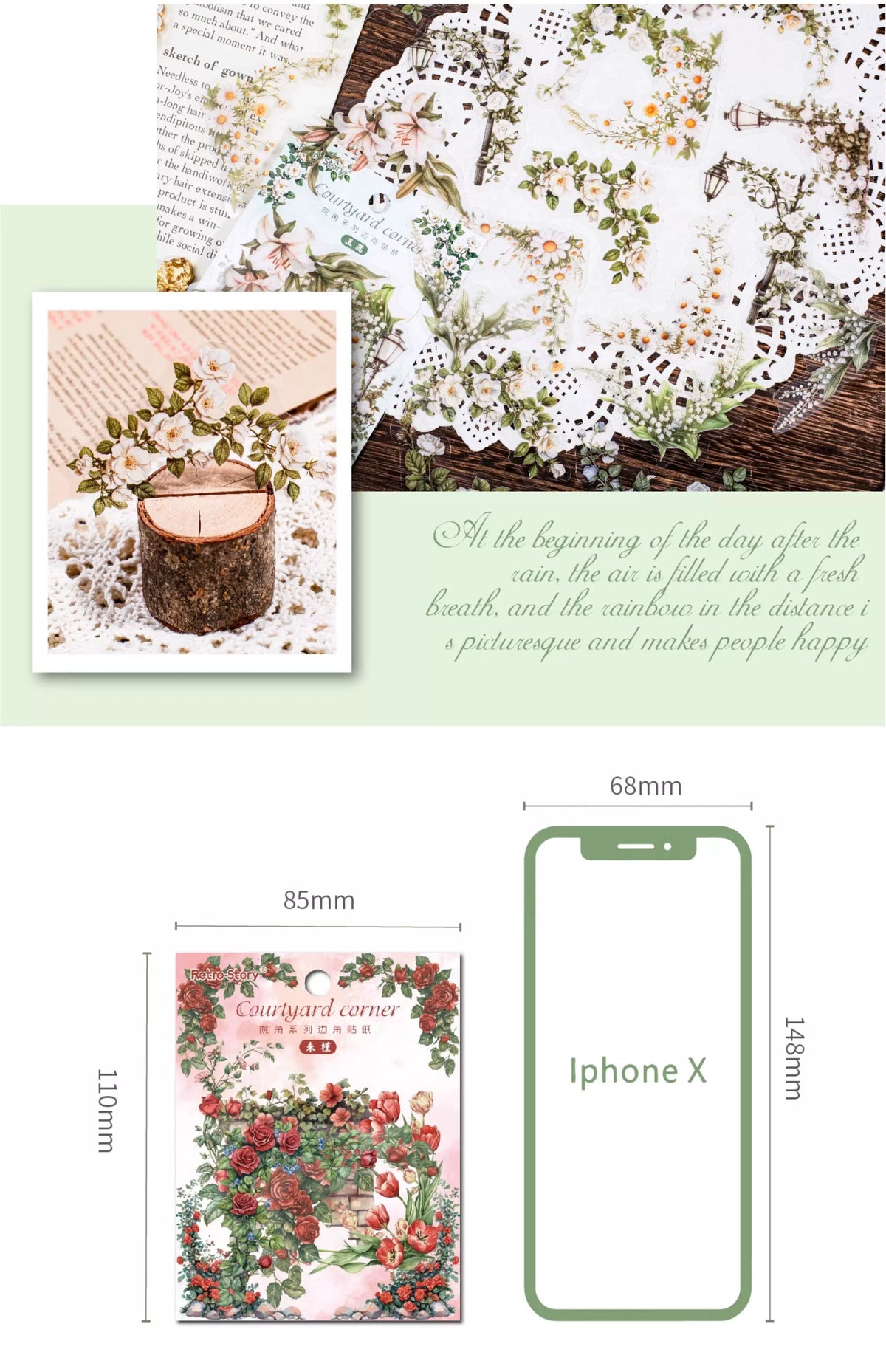 Carefully Selected Retrostory Corner Stickers Ins Style Flower Collage DIY Border Handbook Landscaping Decoration Material Stickers