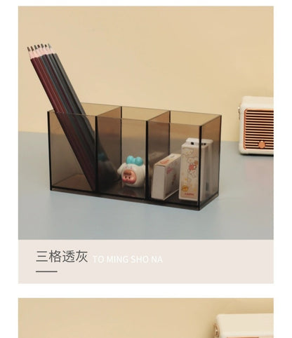 Multi-Grid Pen Holder Storage Box Makeup Brush Storage Tube Nordic Style Student Desktop Transparent Simple Style Solid Color Pen Holder
