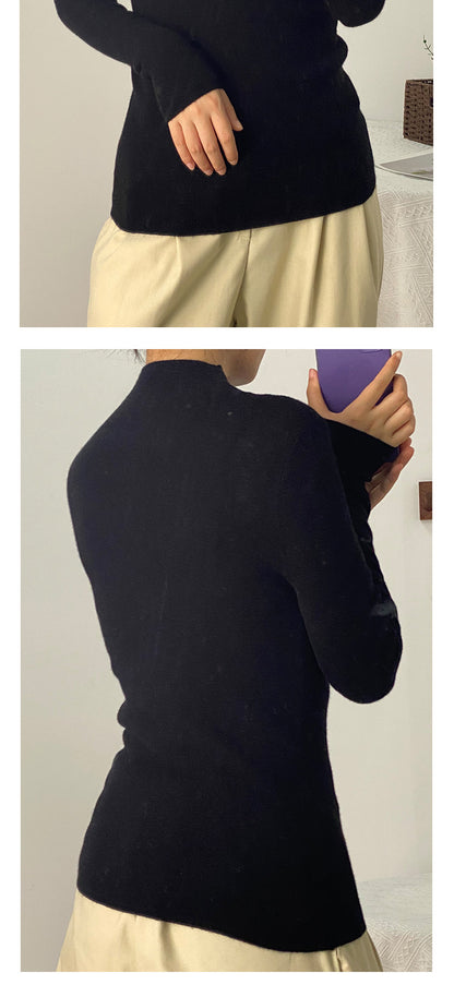 Machine Washable 100% Superfine Wool Sweater for Women Autumn and Winter New Loose Half Turtleneck Knitted Bottoming Sweater for Women