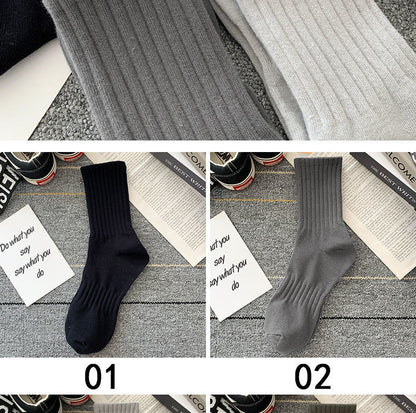 Socks Men's Autumn Spring and Autumn New Solid Color Casual All-match Sports Style Basketball Fashionable Socks Comfortable Men's Mid-tube Socks